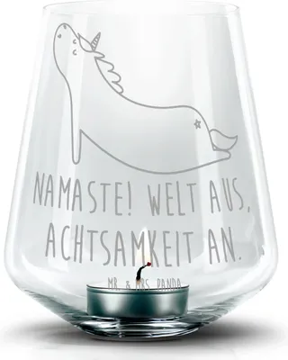 Produktbild von Mr. & Mrs. Panda Glas Windlicht Einhorn Yoga - Transparent - Geschenk, Entspannung, Unicorn, Lustig, Laterne, Kerzenhalter, Kerzenglas, Achtsamkeit, Teelichthalter