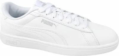 A white Puma Smash 3.0 L Jr sneaker is shown from a side angle against a white background.