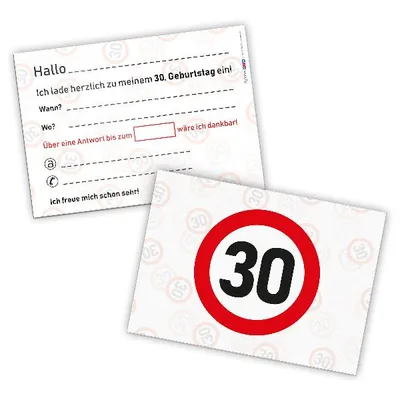 Produktbild von itenga 12 x Postkarte Einladung "Verkehrszeichen 30" Geburtstag Party DIN A6