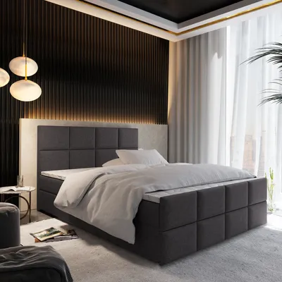 Produktbild von Masseno Boxspringbett ARIEL 180x200 cm Komplett-Set mit Bonell Matratze und Topper, Polsterbett mit Bettkästen -Grau, SAWANA 05