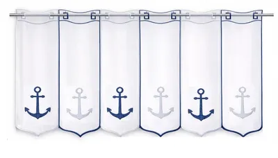 Produktbild von Scheibengardine Anker bestickt Bistrogardine blau weiß BxH 144x45cm
