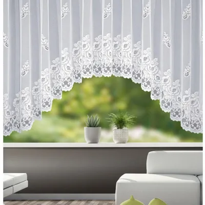 Produktbild von Fensterstore C-Bogen "Karin" mit Faltenband - Größe (HxB) 145x450cm  Farbe weiß