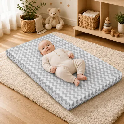 Produktbild von 4myBaby GmbH Babymatratze 60 x 120 cm | Universelle Babymatratze aus Schaumstoff  | matratze babybett aus 100% kuschelweicher Baumwollbezug, KI-generiertes Bild