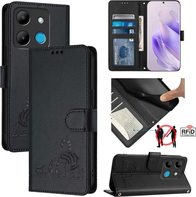 Image de Etui en cuir pour Infinix Smart 7 HD / Smart 7 Plus, étui à rabat avec fonction stand et portefeuille noir