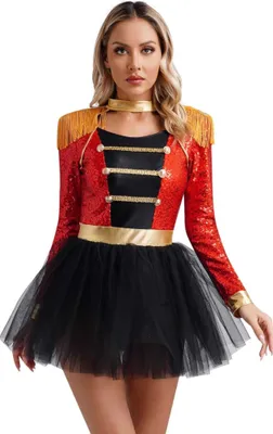 Produktbild von Damen Zirkus Direktorin Kostüm – Größe M - Tanzkleid mit Pailletten, Fransen und Tutu, vielseitiger Bodysuit/Jumpsuit für Fasching, Karneval, Cosplay