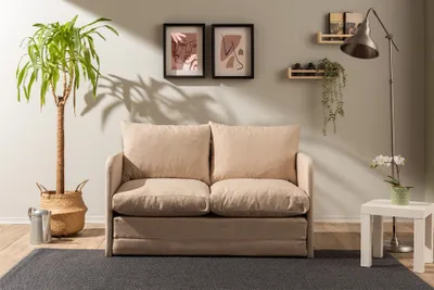 Produktbild von Hanah Home, Saga 2-Seater - Beige, 2-Sitzer-Schlafsofa, Beige, LEINENSTOFF, 128 x 70 x 66 cm