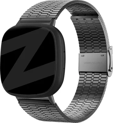 Produktbild von Bandz verstellbares Stahlband passend für Fitbit Versa 3 / Versa 4 / Sense / Sense 2 - Schwarzes Stahlband