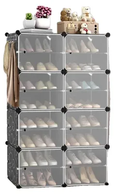 Image de Étagère à chaussures, 8 compartiments, montage facile, noir