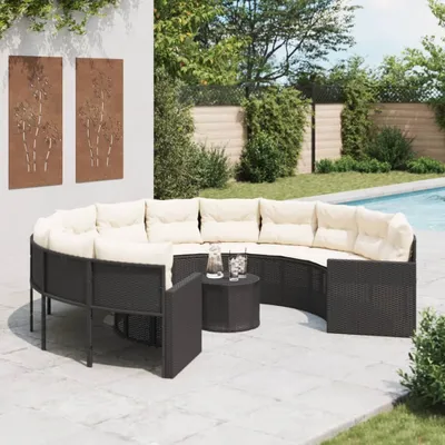 Produktbild von Maison Exclusive - Gartensofa mit Tisch und Kissen Rund Schwarz Poly-Rattan