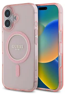 Produktbild von Guess GUHMP16SHFGEREP iPhone 16 6.1"      pink hardcase IML Glitter Circle MagSafe Schutzhülle