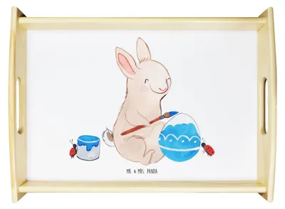 Produktbild von Mr. & Mrs. Panda Dekotablett Hase Marienkäfer - Weiß - Geschenk, Bett-Tablett, sofatablett, Ostern, Tablett, couchtablett, Osterhase, Picknicken, Serviertablett, Sofa