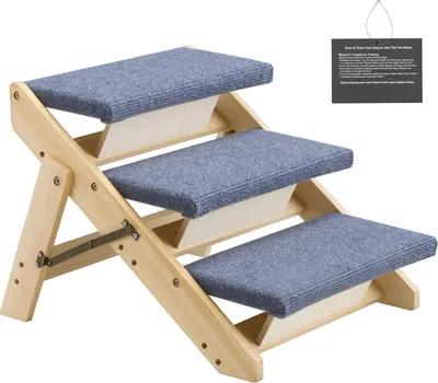 Zdjęcie produktu dla Schody dla zwierząt SucceBuy 510 x 470 x 370 mm, 3-stopniowa składana drabina drewniana dla małych, średnich i dużych zwierząt domowych, a także starszych zwierząt i szczeniąt o wadze do 68 kg, idealna do łóżek, sof i samochodów.