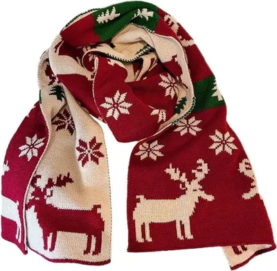 Produktbild von Weihnachtsschal Uni Winter Strickschal Rentier Weihnachtsthema Schals Warmer Schal für Damen und Herren