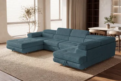 Image de Sofiland Cordo Canapé XXL Panoramique Convertible Chaise Droite 345cm turquoise