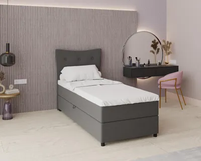 Produktbild von Boxspringbett, 90cm x 200cm, Grau, mit Bettkasten, Matratze und Topper, Einzelbett, NEVADA, Panda Möbel