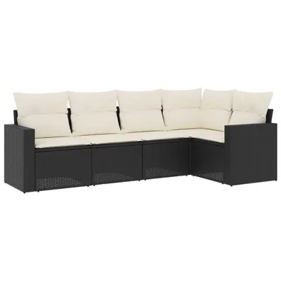 Produktbild von vidaXL 5-tlg. Garten-Sofagarnitur mit Kissen Schwarz Poly Rattan