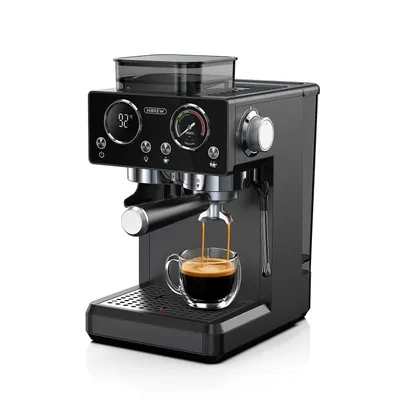 HiBREW H20 Espressomaschine mit integriertem Mahlwerk — Einzel-/Doppelbezug, PID-Temperaturregelung & Milchaufschäumung