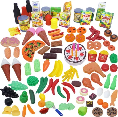 Produktbild von Küchenspielzeug, 130 Teile Plastik Essen Spielzeug Obst Gemüse Ebensmittel Küche Kinder Pädagogisches Lernen Spielzeug Küchen Spielzeug Set Play Kinder Rollenspiele Spielzeug