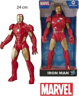 A product image showing an Iron Man action figure in its packaging, with a separate image of the figure outside the box.