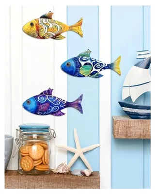 Produktbild von 3-teiliges Wanddeko-Set Fische aus MDF, maritime Dekoration im Küstenstil für Bad, Küche, Wohnzimmer und Flur