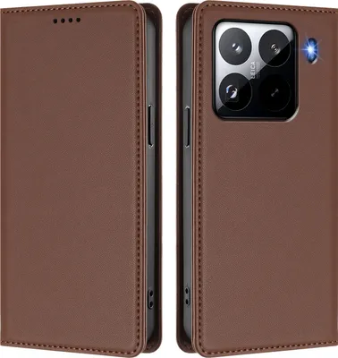 Image de Étui en cuir pour Xiaomi 15 Pro, étui à rabat magnétique en cuirPolyuréthaneavec support, marron