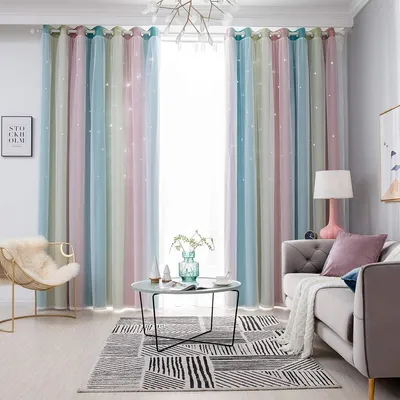 Produktbild von Topchances Gardinen Kinderzimmer Blickdicht Vorhang Junge Mädchen Hohle Sterne Verdunkelung Vorhänge Farbverlauf Ösenschal für Schlafzimmer, 100*130cm, Rosa
