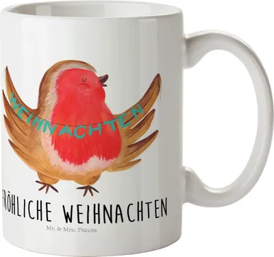 Produktbild von Mr. & Mrs. Panda Kinderbecher Rotkehlchen Weihnachten - Weiß - Geschenk, Winter, Frohe, Plastikbecher, Pott, Heiligabend, Mehrwegbecher, Trinklernbecher, Weihnachtsgruß