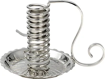 Produktbild von Spiral-Leuchter Messing Vernickelt H 12cm Handleuchter Kerze Ø 2-2,5cm Deko