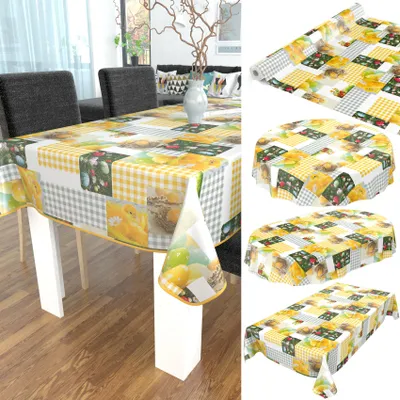 Produktbild von Tischdecke Wachstuch Tiere Gelb Robust Wasserabweisend Oval Breite 140 cm Länge 200 cm