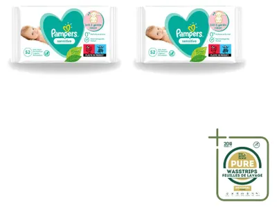 Productafbeelding van 2 pakken Pampers Sensitive babydoekjes - 52 stuks per pak - voordeelverpakking - 2 stuks