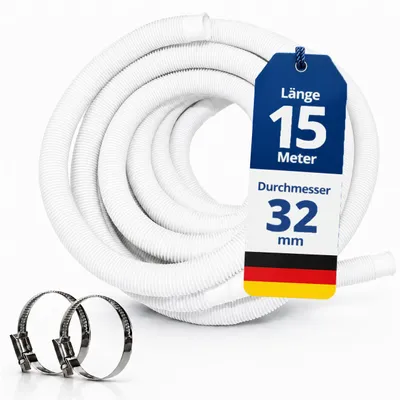 Produktbild von HAF Hochwertiger Pool Schwimmbadschlauch 32mm Weiß 15 Meter | Poolschlauch für Garten & Schwimmbad | Solarschlauch + 2x Edelstahl Schlauchschellen