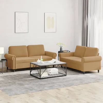 Produktbild von Design 2-tlg. Sofagarnitur mit Kissen Braun Samt, Schlafsofas 2024 Neu