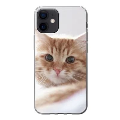 Produktbild von MuchoWow® Handyhülle Schutzhülle Hülle für iPhone 12 Katze - Rot - Bett - Mädchen - Kinder - Jungen Silikon Softcase Handy Hülle - Schutzhülle
