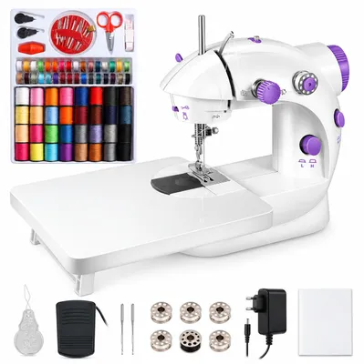 Mini-Nähmaschine, lila, mit 99 Zubehörteilen und Verlängertisch