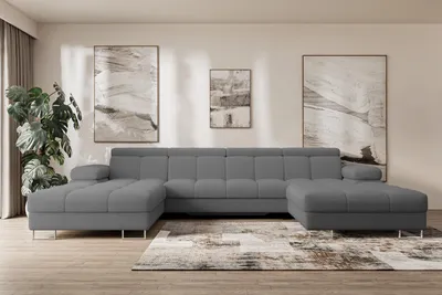 Produktbild von ALTDECOR Ecksofa Wohnlandschaft mi Schlaffunktion und Bettkasten - COMA U2 - 345x203x79 - Grau Corner Sofa Eckcouch Couch U-Form, Schlafcouch Ausziehbar Wohnlandschaft