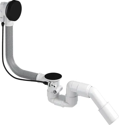 Produktbild von PREVEX Bathloc Ab- und Überlaufgarnitur, Ablaufventil mit Stopfen und Seilzugbedienung für das Bad, flexibler Überlauf und 40/50 mm Ablaufrohr | aus recyceltem Kunststoff und Edelstahl hergestellt