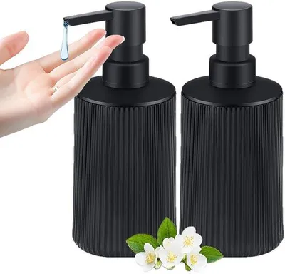 Obrázek produktu pro Sada dvou černých dávkovačů mýdla Ibenzoa® z ABS plastu, matný povrch – objem 380 ml, vhodné do koupelny i kuchyně, dávkování bez kapání, vhodné pro tekuté mýdlo a šampon
