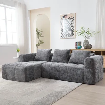 Immagine prodotto di LVHOM Divano angolare con funzione letto a L, divano letto con tasche laterali, 3 posti, divano da soggiorno, divano, divano letto, set di divani angolari imbottiti, grigio
