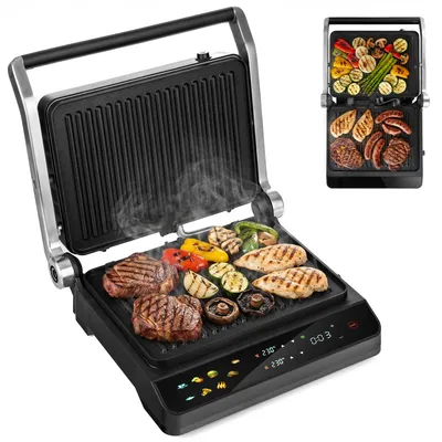 Produktbild von LEHMANN Kontaktgrill, 2000 W, 180° aufklappbar, Abnehmbare Antihaftplatten, 10 Programme, Temperaturregelung 90-230°C, Timer 1-240 min