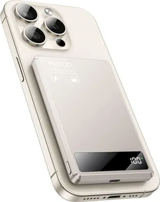 Zdjęcie produktu dla Yesido Ultra Slim Magnetyczny Bezprzewodowy Power Bank 5000mAh - Beżowy
