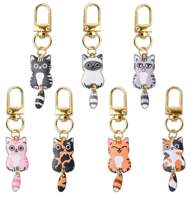 7 süße Katzen-Schlüsselanhänger aus Metall, bunt, 7,5 cm