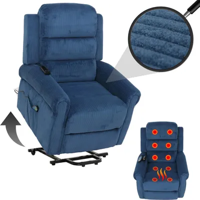 Produktbild von Fernsehsessel MCW-K63, Relaxsessel, Liegefunktion Aufstehhilfe Massage Heizfunktion, Stoff (220g/m²) Cord blau