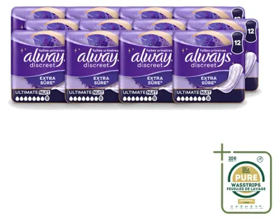 Image de 12 protections urinaires Always Discreet Ultimate Night – Pack de 12