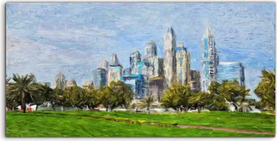 Produktbild von Coloray Canvas 140x70  Wandbild Leinwand Bilder Bild Kunst moderner Stadt Gras Bäume