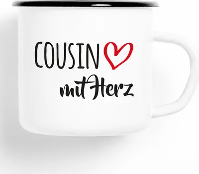 Produktbild von Huuraa Emaille Tasse Cousin Geschenk Kaffeebecher Vintage 300ml Cousin Präsent
