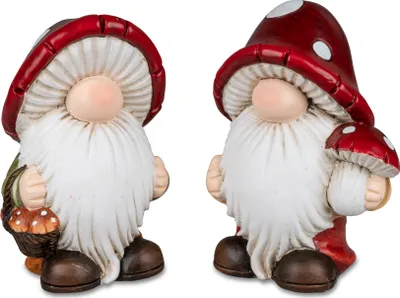 Produktbild von 2er Set Dekofiguren Zwerge mit Pilzhut H. 23cm weiß rot braun Formano WA