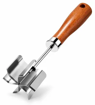 Produktbild von 6-Klingen Fleischzerkleinerer Edelstahl Holzgriff 23,5cm robust hitzebeständig Pfannen Küchen Zubehör Haushalt