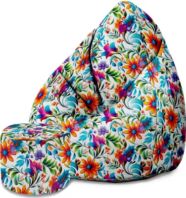 Immagine prodotto di Dreamroots Bean Bag 80x80x120cm beanbag con schienale e sgabello e copertura cuscino da pavimento beanbag con imbottitura beanbag flora colorata
