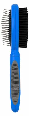 Produktbild von Beidseitige Hunde- & Katzen-Fellbürste Premium Blau/Grau 24 cm – Edelstahlborsten & Pflegeborsten