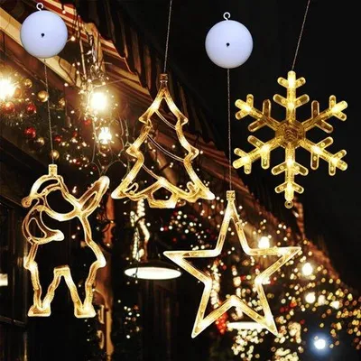 Produktbild von Weihnachtsbeleuchtung für Fenster, 4 x Saugnapf Lichtkette, Fensterdekoration, Hängefensterleuchte mit Saugnapf, led, Weihnachtsdekoration für Innen- und Außenbereich (Schneeflocke)